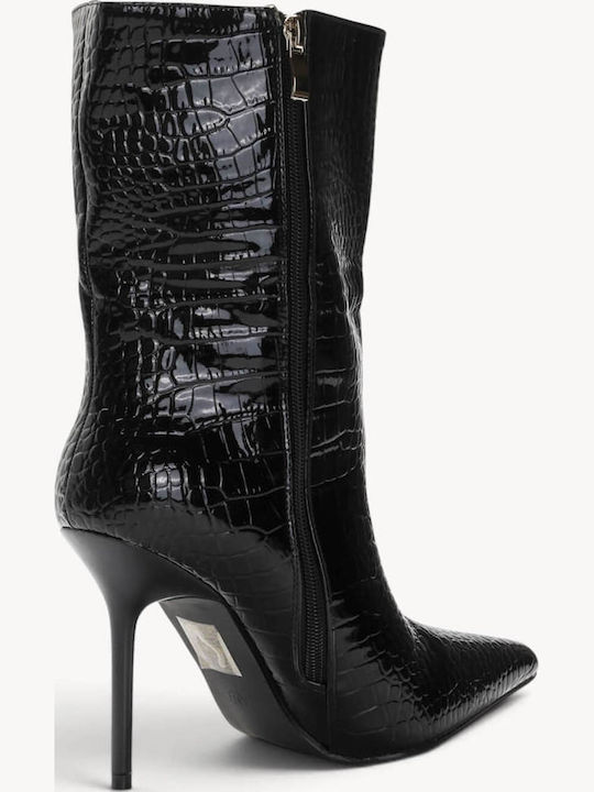 Black Crocodile Patent Leather Ankle Boots Stiletto Heel