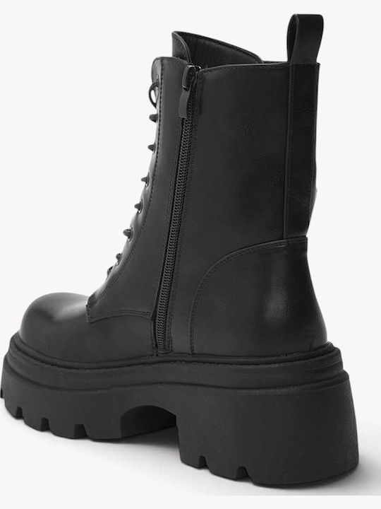 Black Combat Boots Metal Decorations Chunky Sole