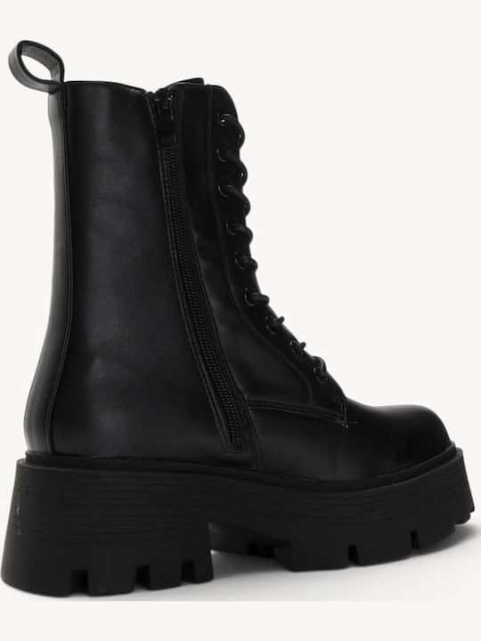 Black Combat Boots With Laces External Zipper