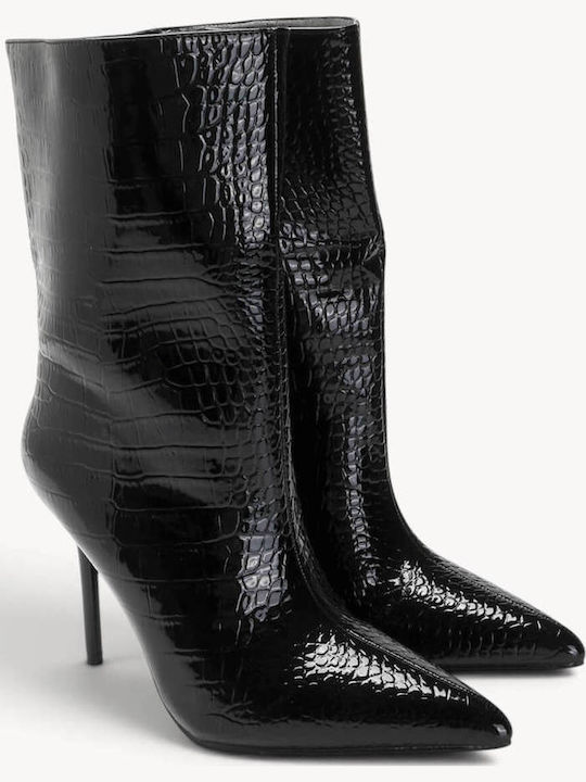 Black Crocodile Patent Leather Ankle Boots Stiletto Heel