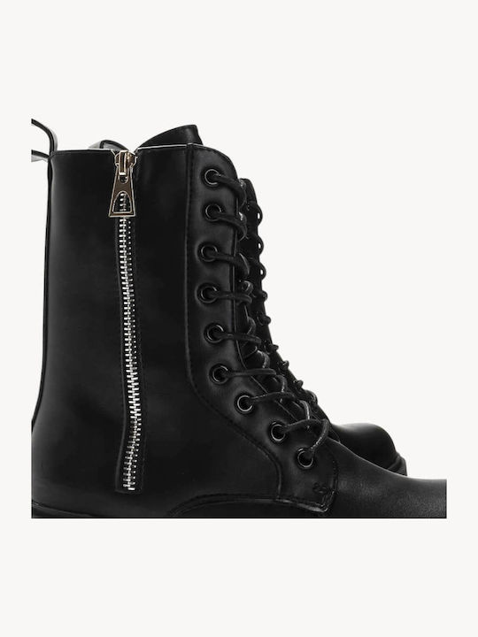 Black Combat Boots With Laces External Zipper