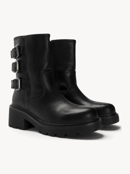 Black Ankle Boots Triple Buckles Chunky Heel Black Ankle Boots Triple Buckles Chunky Heel