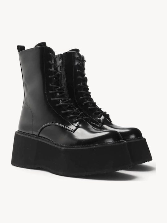 Schwarze Kampfstiefel mit Schnürsenkeln Hohe Plattformsohle