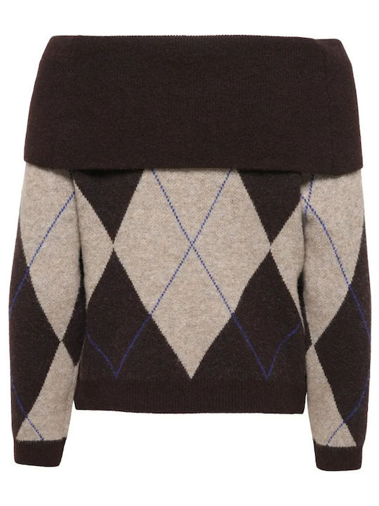 Дамска блуза Off-Shoulder Дълъг ръкав Кафява