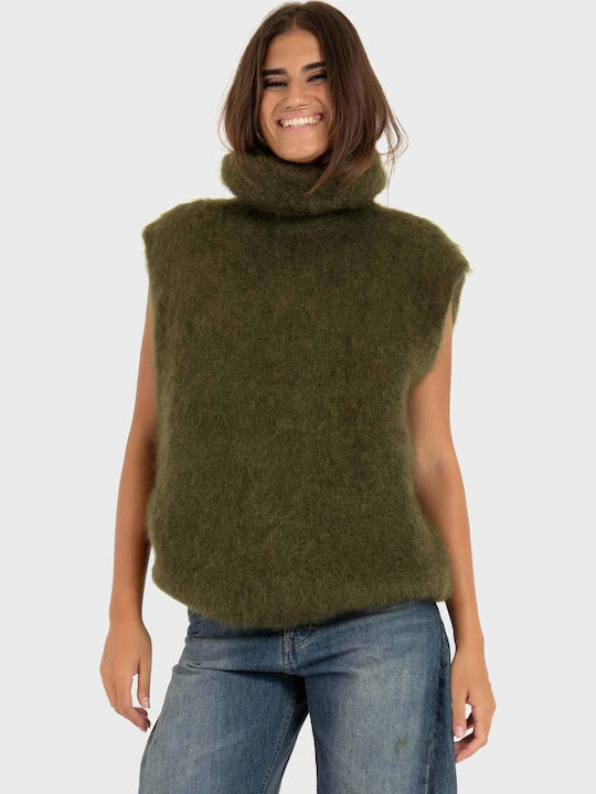 Women's Sleeveless Turtleneck Top Olive