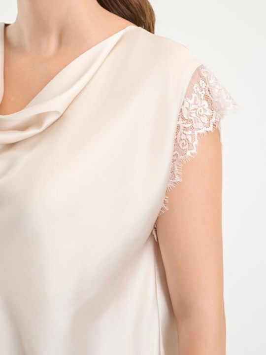 Damen Bluse Satin mit Spitze Ecru