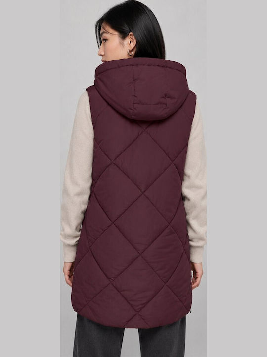 Дълго Дамско Без ръкави Puffer Яке за Зима Бордо