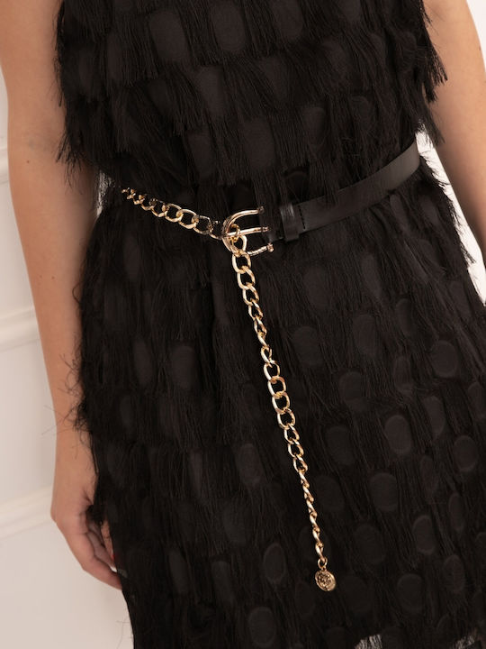 Faux Leather Belt Chain Section Black Size One Size Black