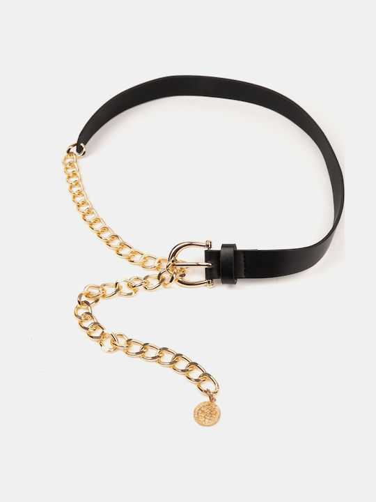 Damen Gürtel Kunstleder Kette Schwarz Größe One Size Schwarz