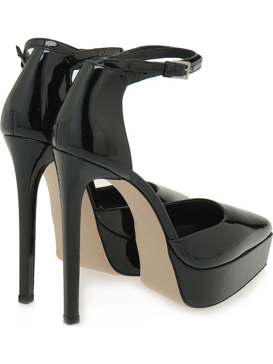 Leather Heels with High Heel Black