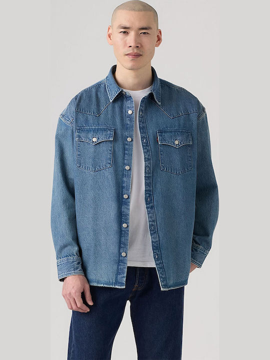 Western Μακρυμάνико Деним Overshirt в Широка Кройка Medium Wash