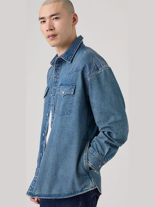 Western Μακρυμάνико Деним Overshirt в Широка Кройка Medium Wash