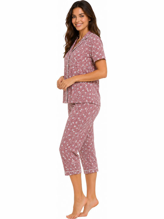 Pen-ky Pen-ky Sommer Damen Schlafanzug Set Rosa Floral