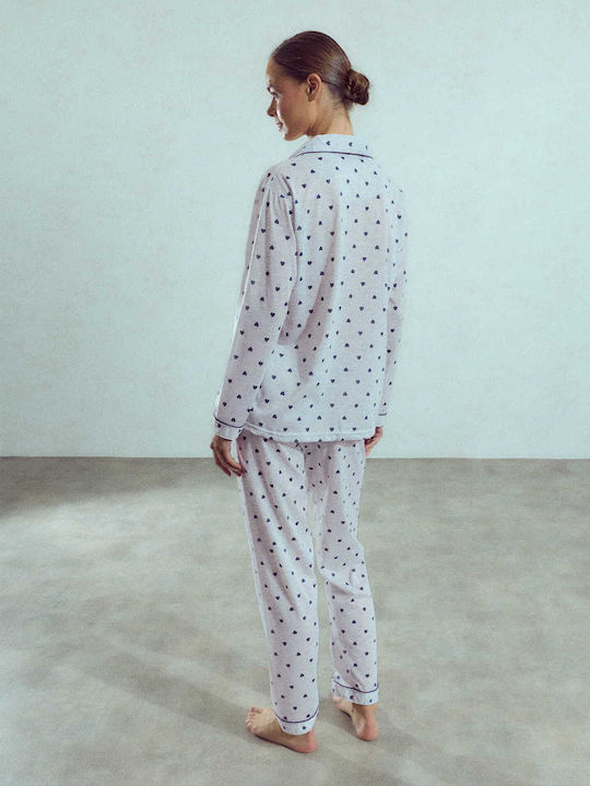Celestino Schlafanzug & Pyjamas für Damen Set mit Herz-Print Grau
