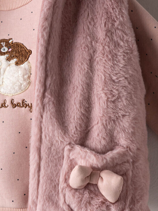 Kids Clothing Set with Leggings Winter 3 Pieces Pink-Grey