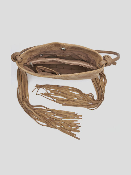 Women's Shoulder Bag Suede with Fringes Beige