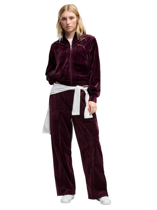 Elevated Lange Damen Sweatshirt Strickjacke Samt Lila