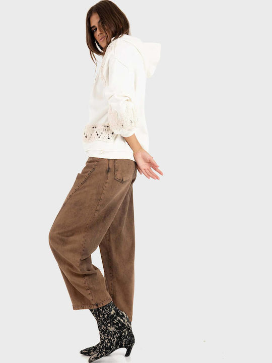 Damen Sweatshirt mit Kapuze Ecru