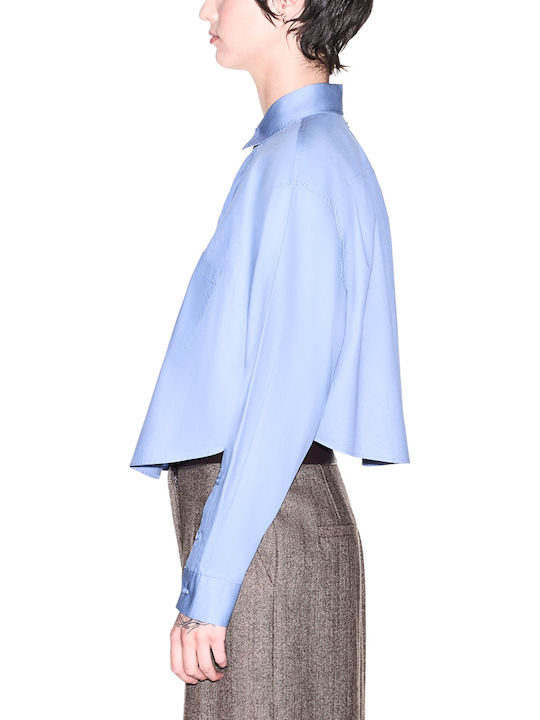 Langärmeliges Damen Baumwollhemd Blau