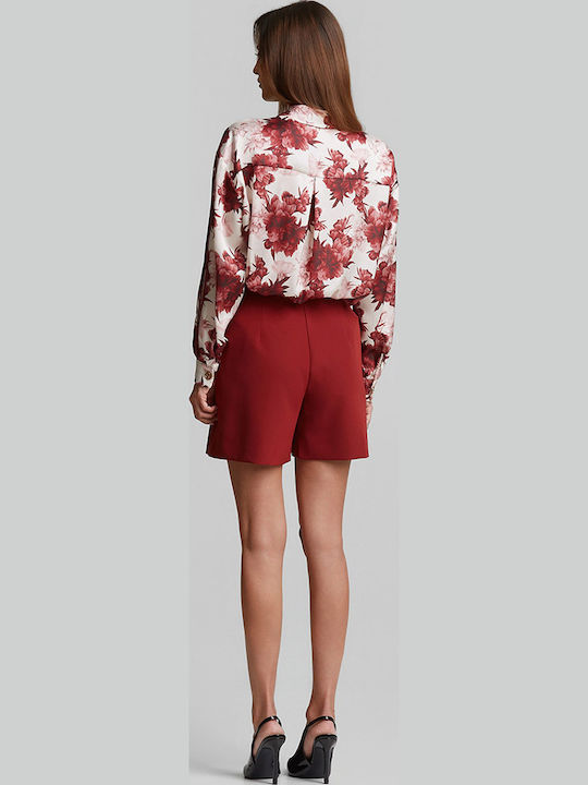 Langärmeliges Damen-Satin-Hemd Dunkelrotes Rot