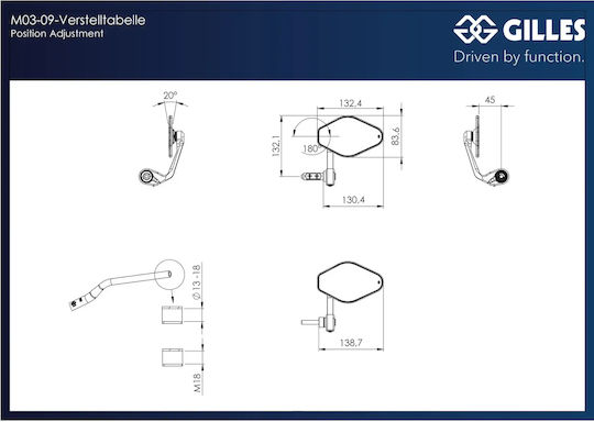 Gilles Tooling Огледало M03-09-bd Алуминий 1 бр