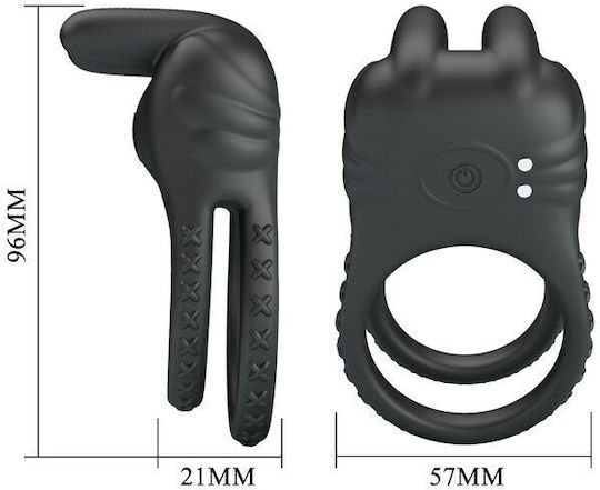 Pretty Love Sini Rechargeable Vibrating Cock Ring 10 Functions Black