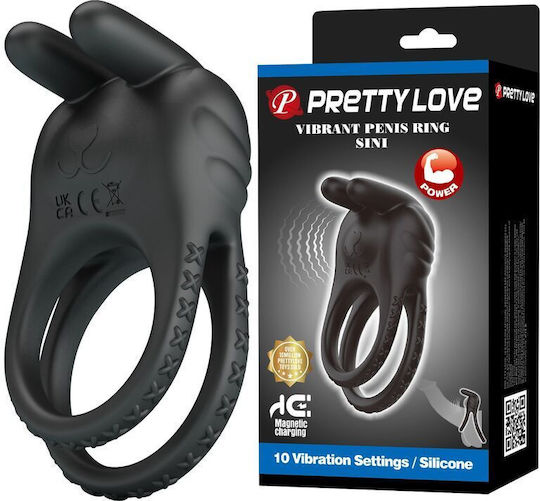 Pretty Love Sini Rechargeable Vibrating Cock Ring 10 Functions Black