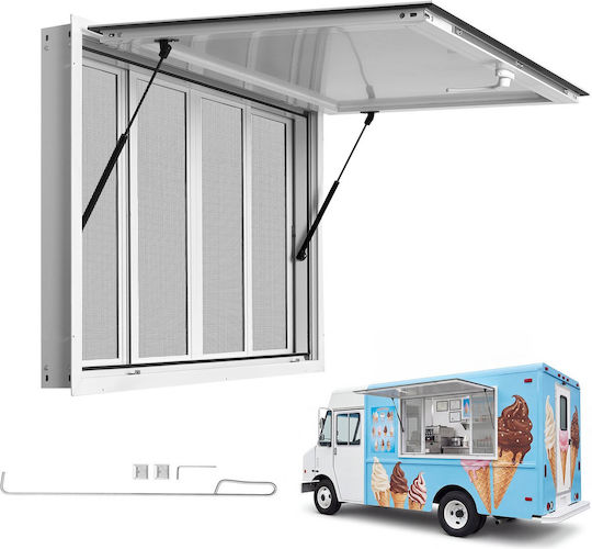 Vevor Concession Window 1143x762mm Aluminum Alloy Food Truck Service Window Base Up To 85 Degrees 4 Sliding Windows Awning Door Hook Water Resistant