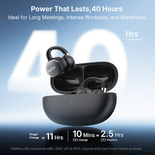 Earfun Clip 2 Open Ear Bluetooth Handsfree Headphones with Sweat Resistance and Charging Case Black
