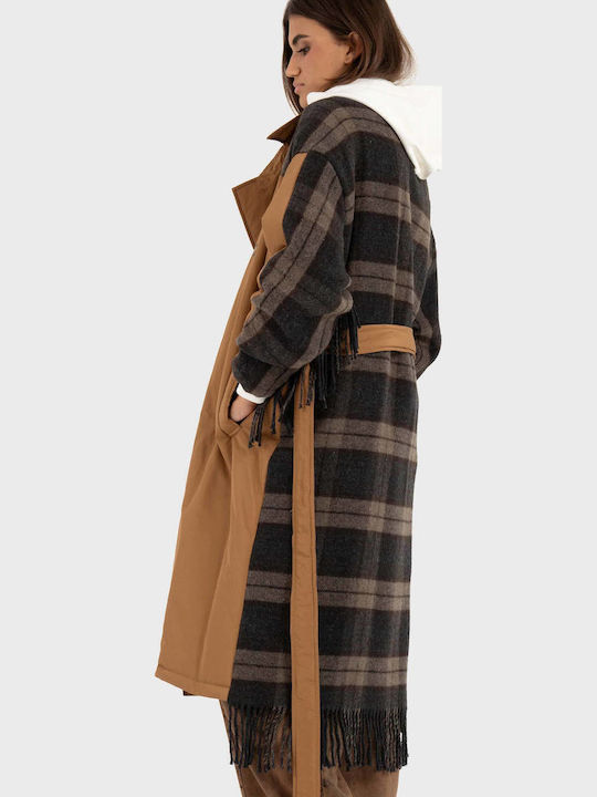 Damen Geprüft Kamel Mantel Camel