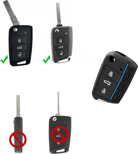 Silicone Key Case 3 Buttons Seat Skoda VW Black Blue
