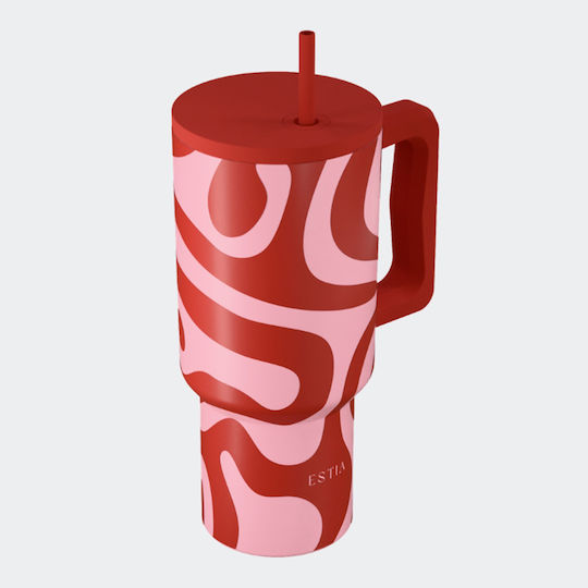 Estia Straw Tumbler XL Save The Aegean Рециклируем Чаша с дръжка Термос Неръждаема стомана Без BPA 900ml Coral Waves с сламка и дръжка