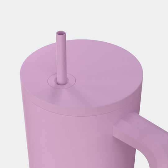 Estia Straw Tumbler XL Save The Aegean Recyclable Handled Thermos Stainless Steel BPA Free 900ml Lavender with Straw and Handle