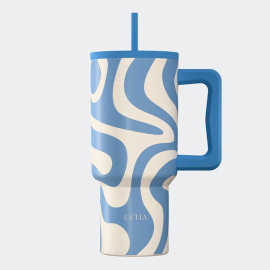 Straw Tumbler XL Save The Aegean Recycelbarer Handled Tumbler Thermosflasche Rostfreier Stahl BPA-frei 900ml Ocean Waves mit Stroh und Handgriff