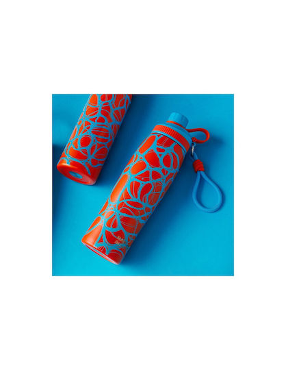 Nava "we Care" Recyclable Thermos Bottle Stainless Steel / Plastic 650ml Blue Print
