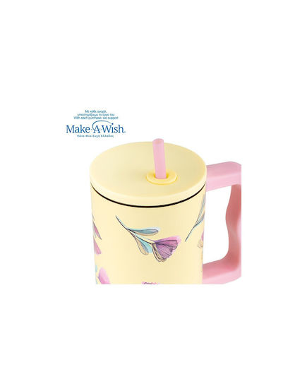 Nava "we Care" Handled Tumbler Θερμός Ανοξείδωτο / Πλαστικό 900ml Cream Floral με Καλαμάκι και Λαβή