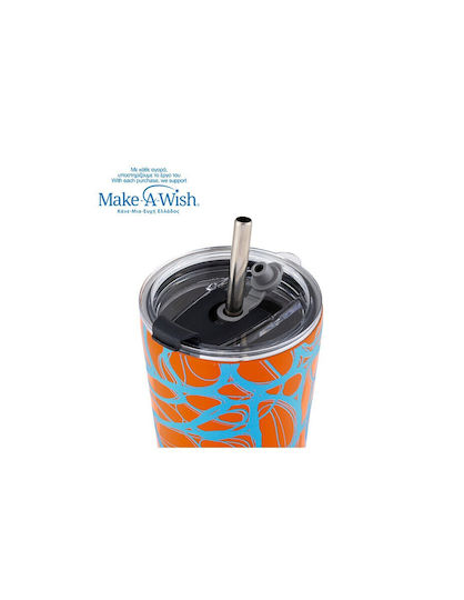 Nava "we Care" Thermos Cup Stainless Steel / Plastic BPA Free 350ml Blue Print with Straw