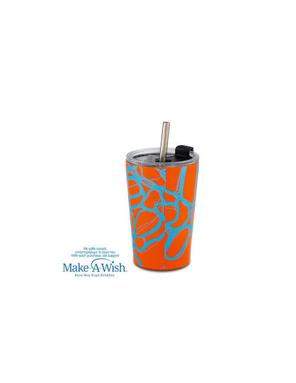 Nava "we Care" Thermos Cup Stainless Steel / Plastic BPA Free 350ml Blue Print with Straw