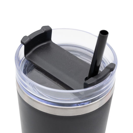 TnS Thermos Stainless Steel Cup 600ml Black with Straw