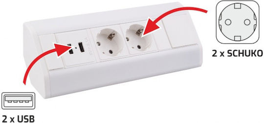 Design Light Bandă De Alimentare Cu 2 Prize Cu USB-A USB-C Și Cablu 1.8m
