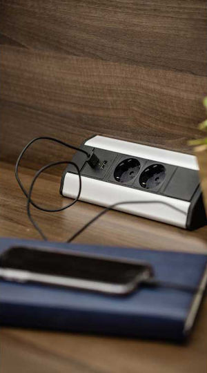 Design Light Steckdosenleiste mit 2 Steckdosen, 2 USB-A-Anschlüssen, USB-C und 1,8 m Kabel