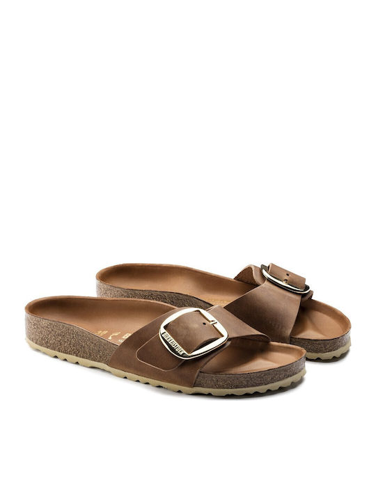 Madrid Big Buckle Oiled Leather Leather Women's Anatomic Sandals Cognac Narrow Fit