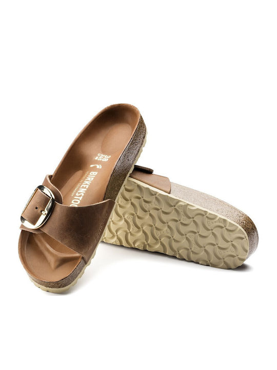 Madrid Big Buckle Oiled Leather Leather Women's Anatomic Sandals Cognac Narrow Fit
