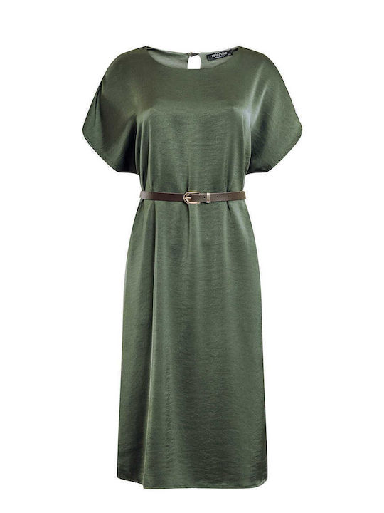 Celestino Women's Midi Satin Belt Khaki Dress