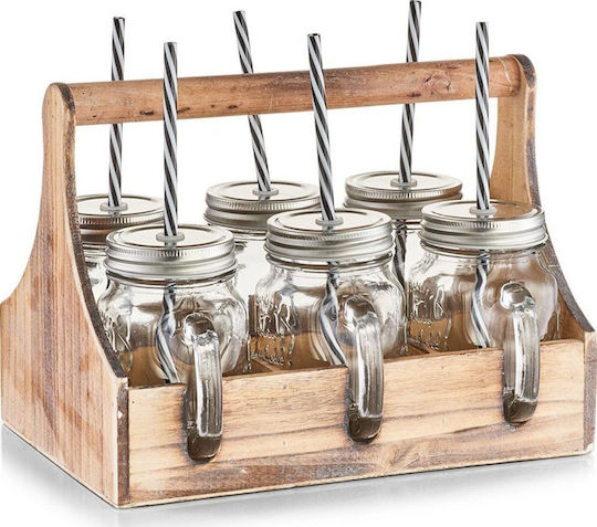 Zeller Set Brillen Cocktail Glas mit Strohhalm 7Stücke