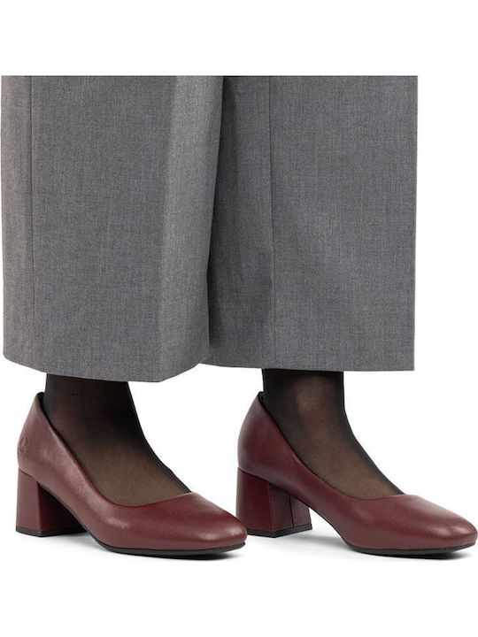 Leder Pumps mit Dünnem Mittelhohem Absatz Burgundisch