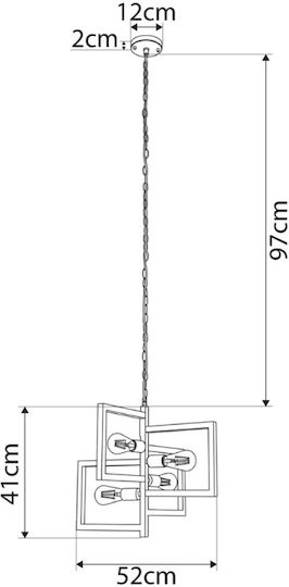 GloboStar Loop Hängelampe Braun für 4 Lampen E27 52x52x42cm.