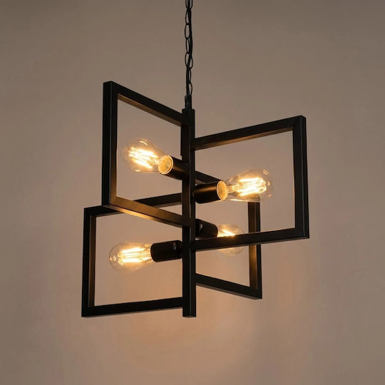GloboStar Loop Hängelampe Schwarz für 4 Lampen E27 52x52x42cm.