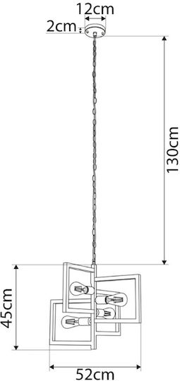 GloboStar Loop Hängelampe Schwarz für 4 Lampen E27 52x52x42cm.