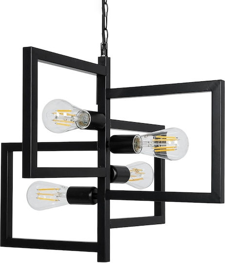 GloboStar Loop Hängelampe Schwarz für 4 Lampen E27 52x52x42cm.